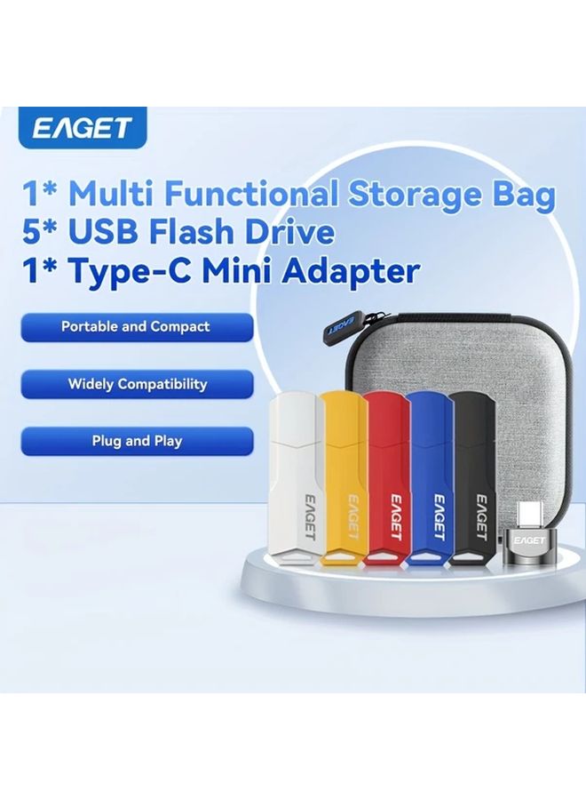 Eaget 16 جيجابايت محرك فلاش USB 2.0 محرك أقراص مصغر متعدد الألوان مع محول USB C وحقيبة تخزين - Image 3